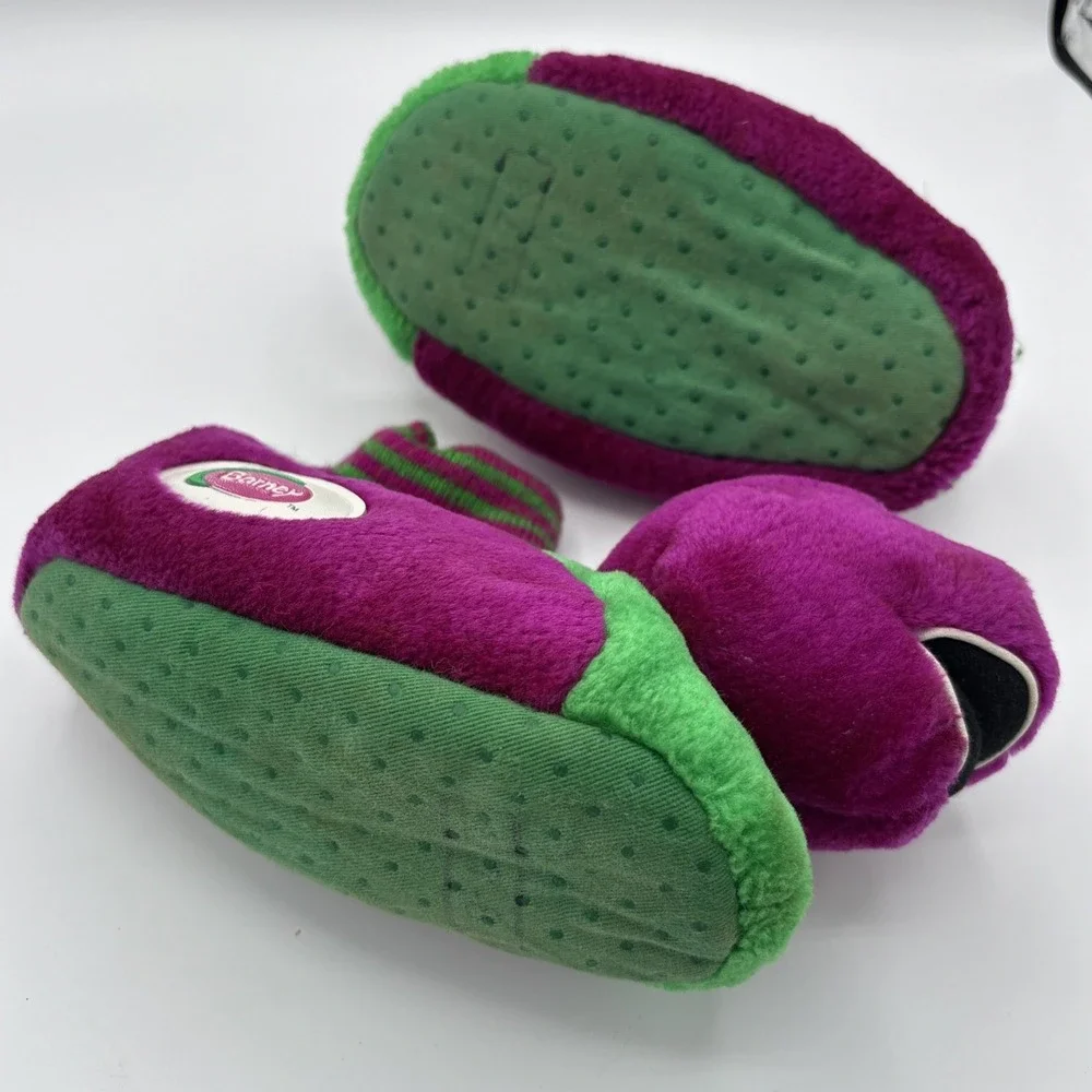 Vintage 90s Barney Slippers Youth Children Size M 7-8 Plush